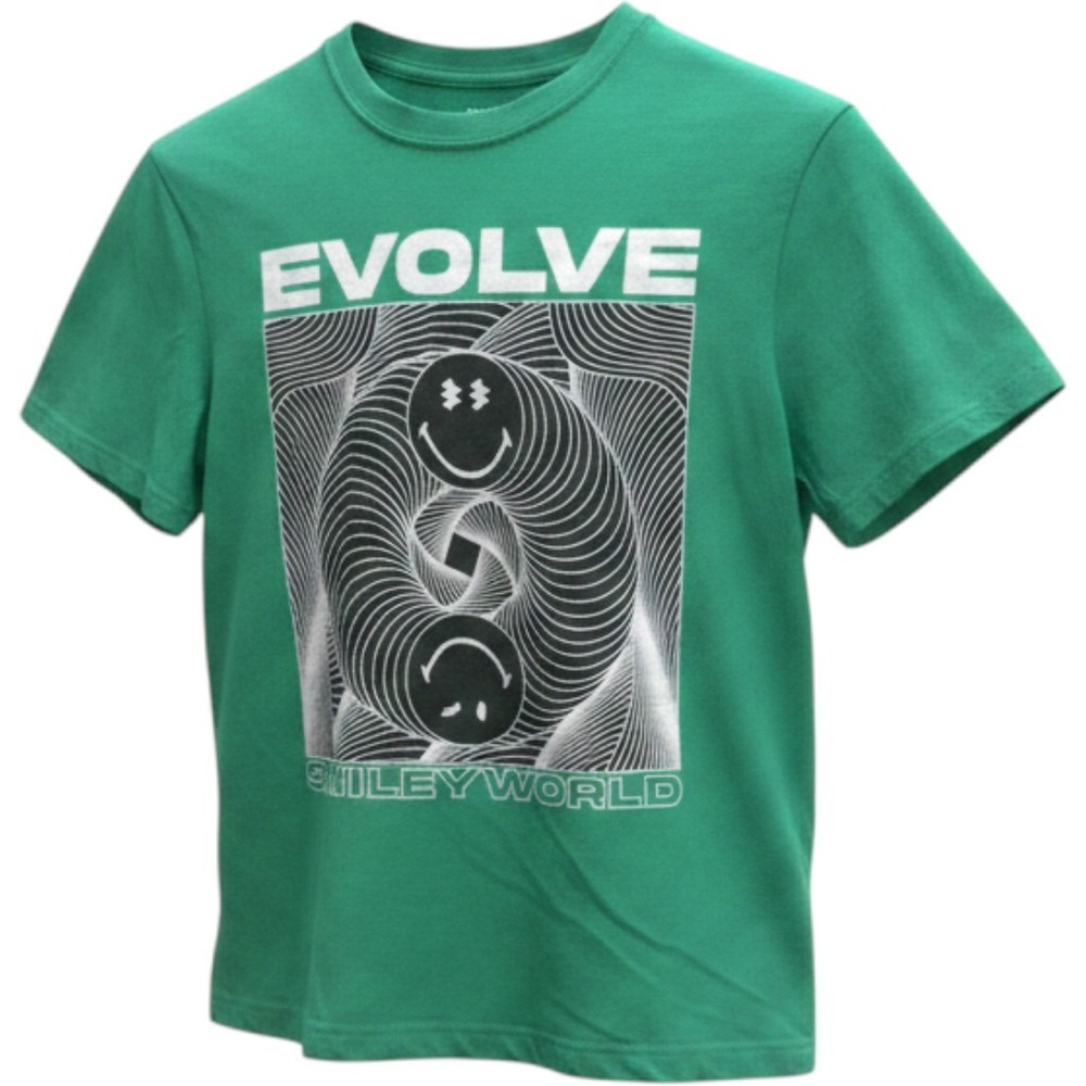 Smiley World Evolve Graphic Tee Green Short Sleeve Kids Large 10/12 Trippy Shirt